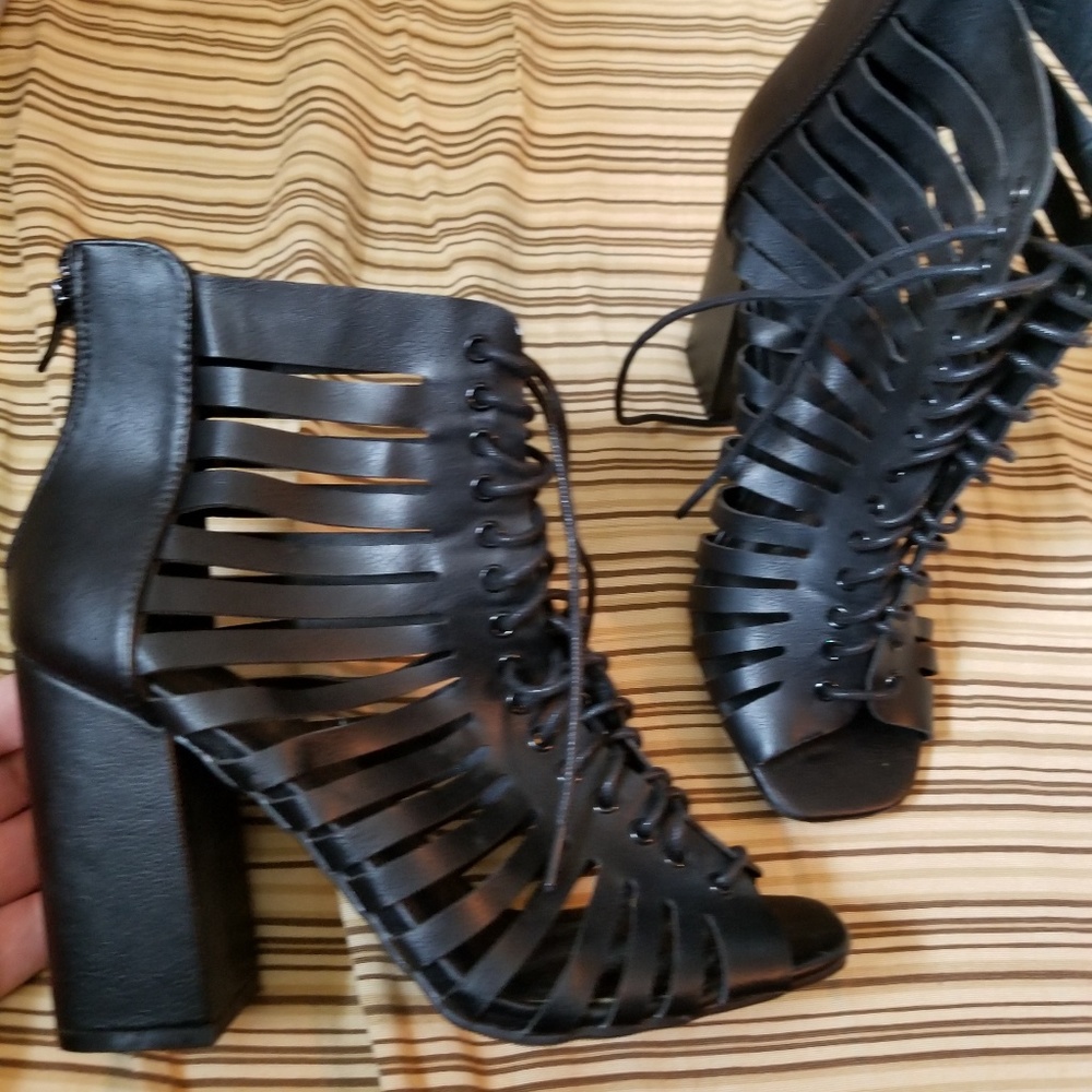 Black Peep Toe Booties. ..